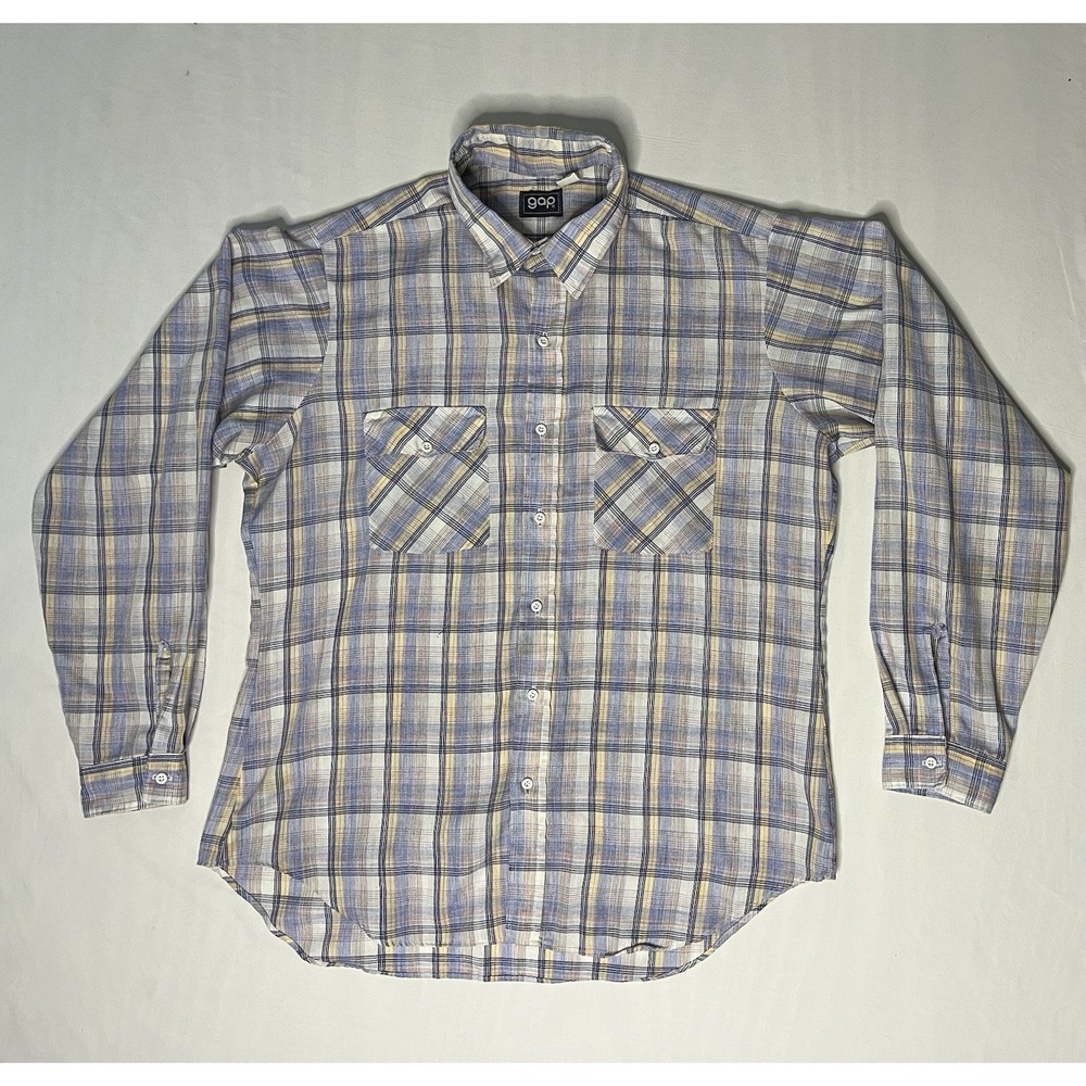 Vintage GAP Trim Fit Oxford Shirt Men's XL Plaid Long Sleeve Button Up USA Made